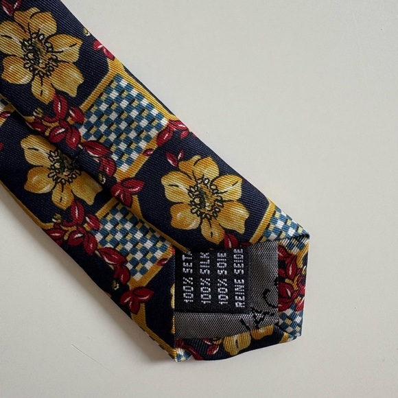 Vintage Jacques Farré 100% Silk Tie – Bold Floral & Checkerboard Print - Picture 3 of 4